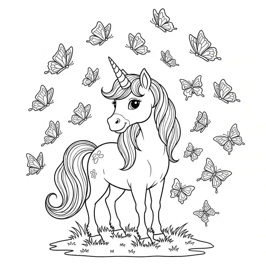 Unicorn Een speelse unicorn die een enorme lolly vasthoudt.