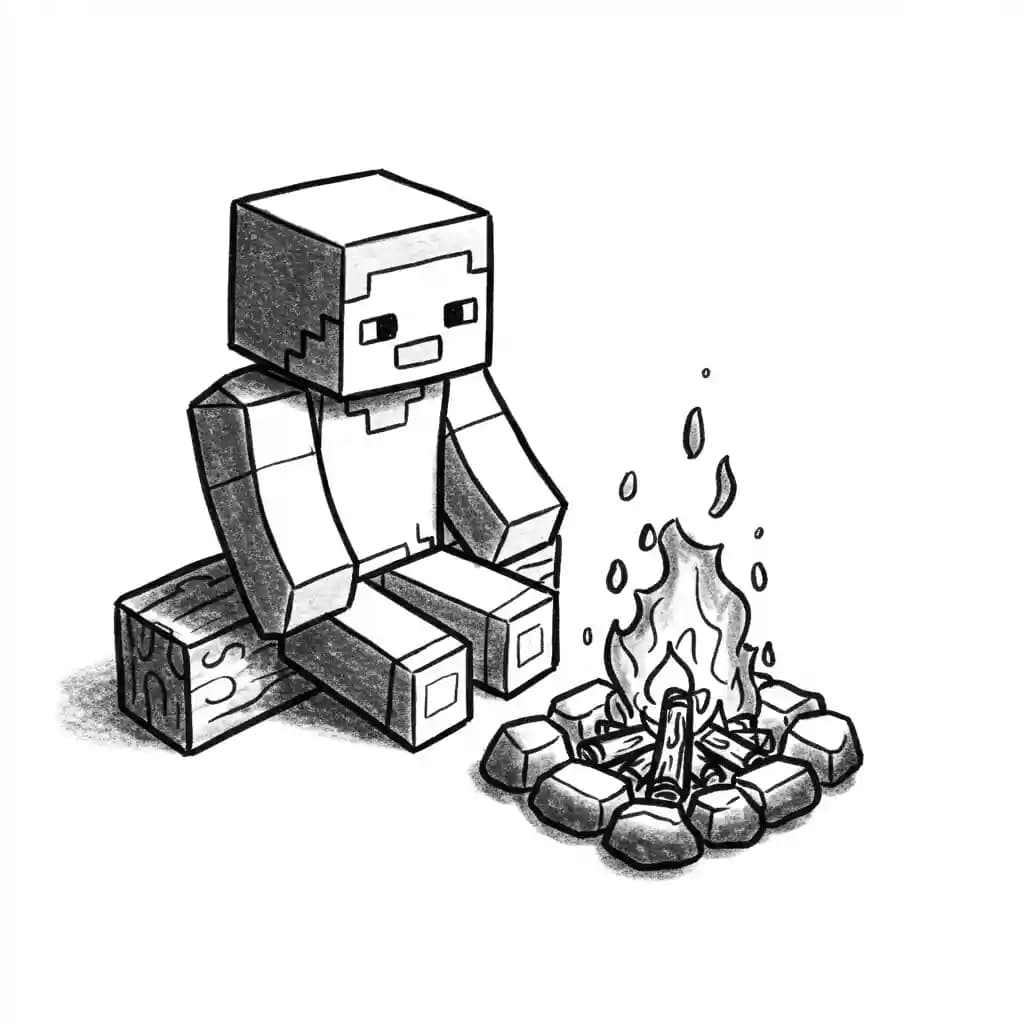 Minecraft Kleurplaat van Minecraft met bekende figuren en avontuurlijke elementen om zelf in te kleuren.