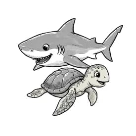 Haai Kleurplaat van een zwemmende Haai in zwart-wit, klaar om in te kleuren.
