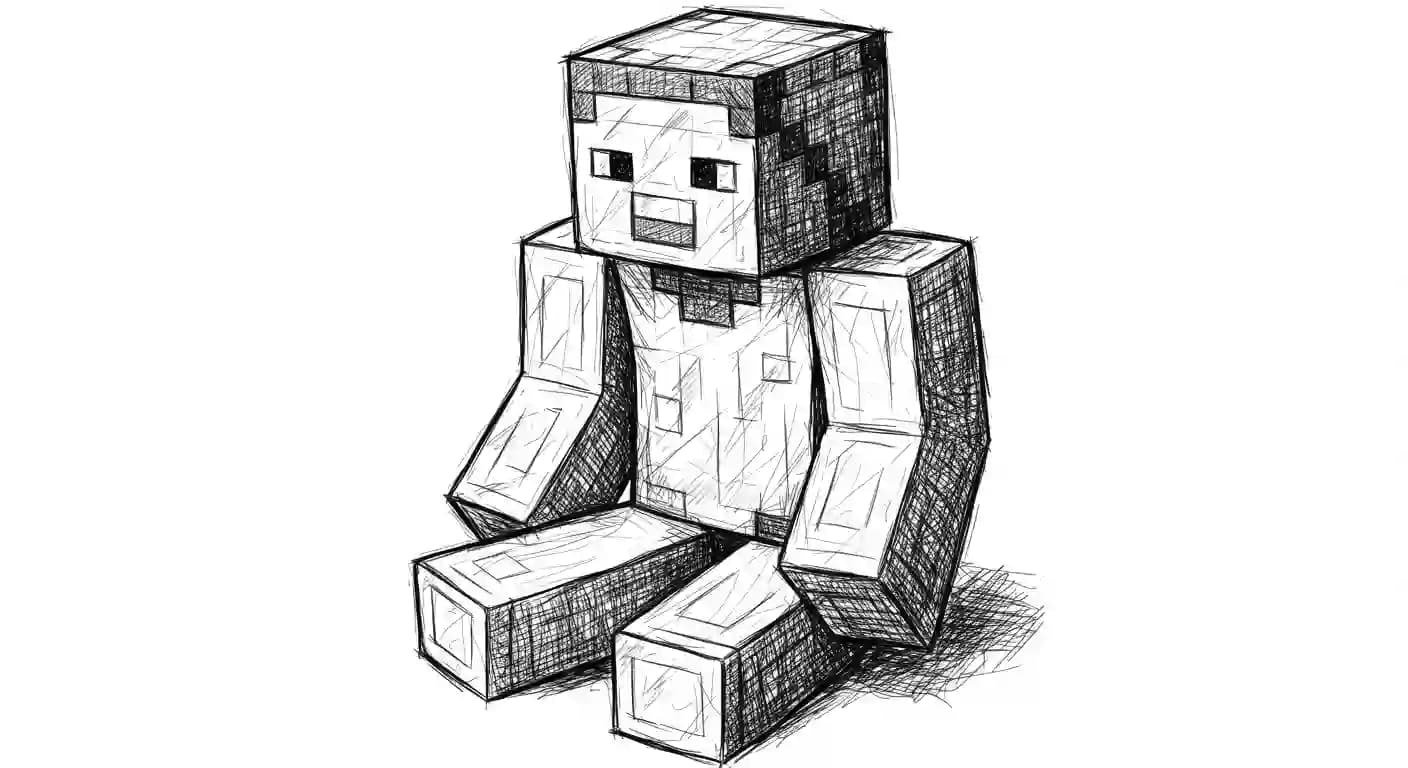 Minecraft Kleurplaat van Minecraft met bekende figuren en avontuurlijke elementen om zelf in te kleuren.