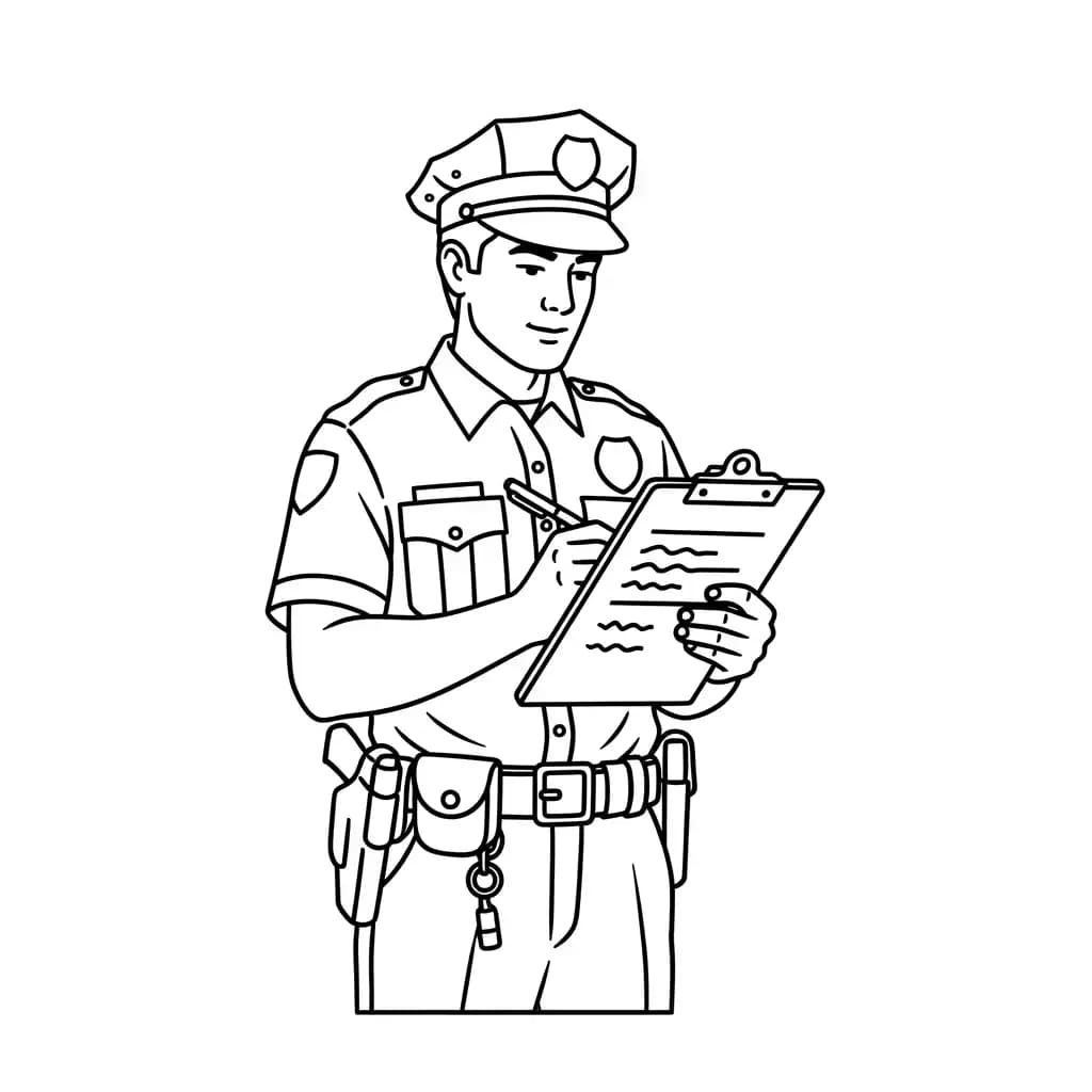 Politie Kleurplaat van de politie met een stoer en herkenbaar thema om zelf in te kleuren.