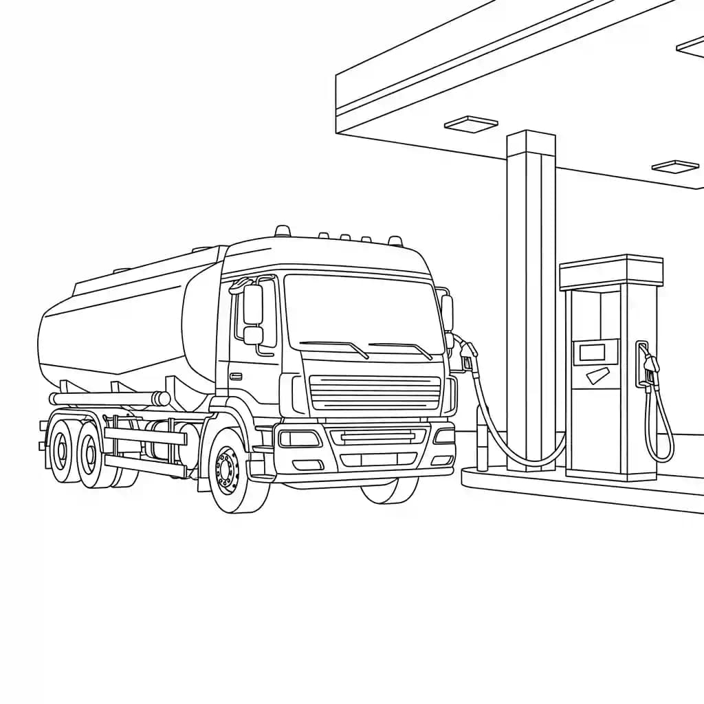 Vrachtwagen Kleurplaat van een vrachtwagen om zelf creatief in te kleuren.