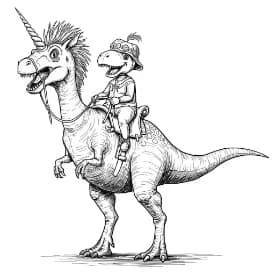 Dinosaurus Een vrolijke dinosaurus tekening klaar om zelf in te kleuren.