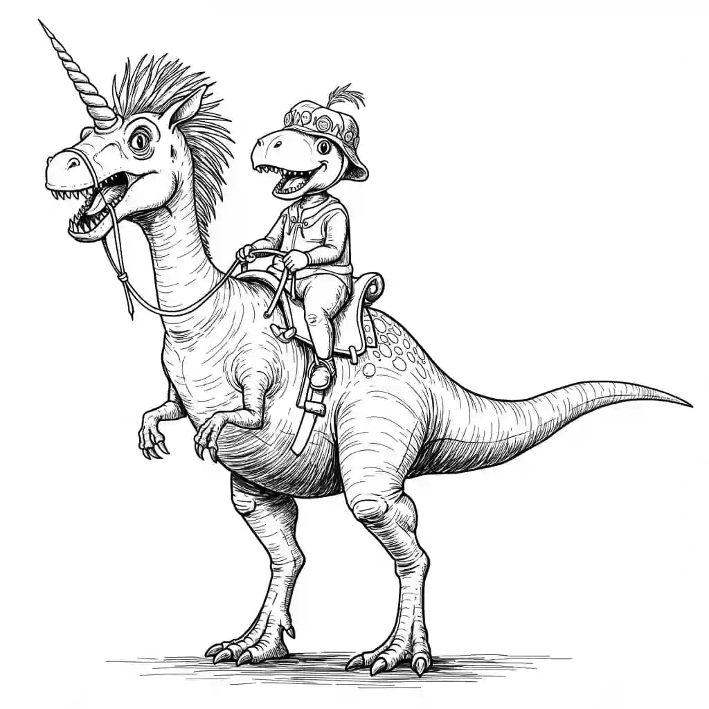 Dinosaurus Een vrolijke dinosaurus tekening klaar om zelf in te kleuren.