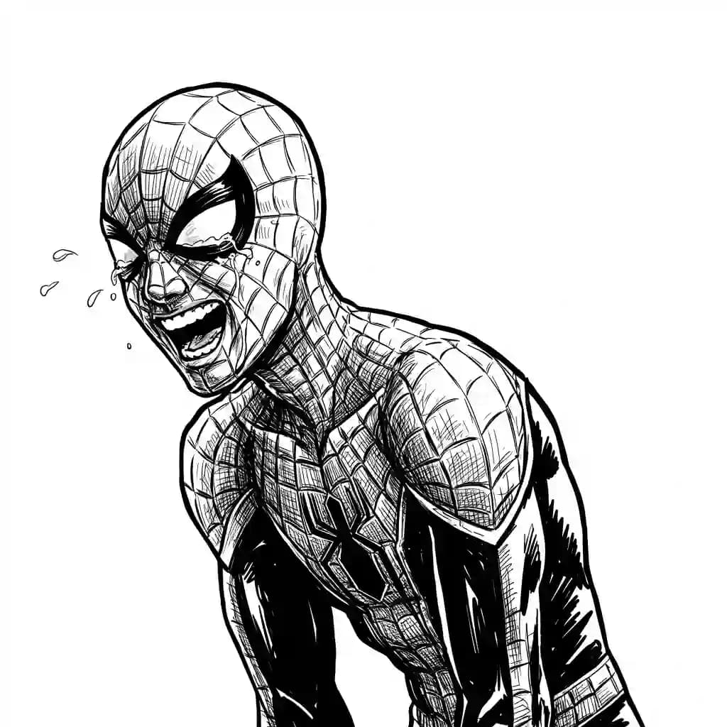 Spiderman Kleurplaat van Spiderman met een stoer superhelden thema om zelf in te kleuren.