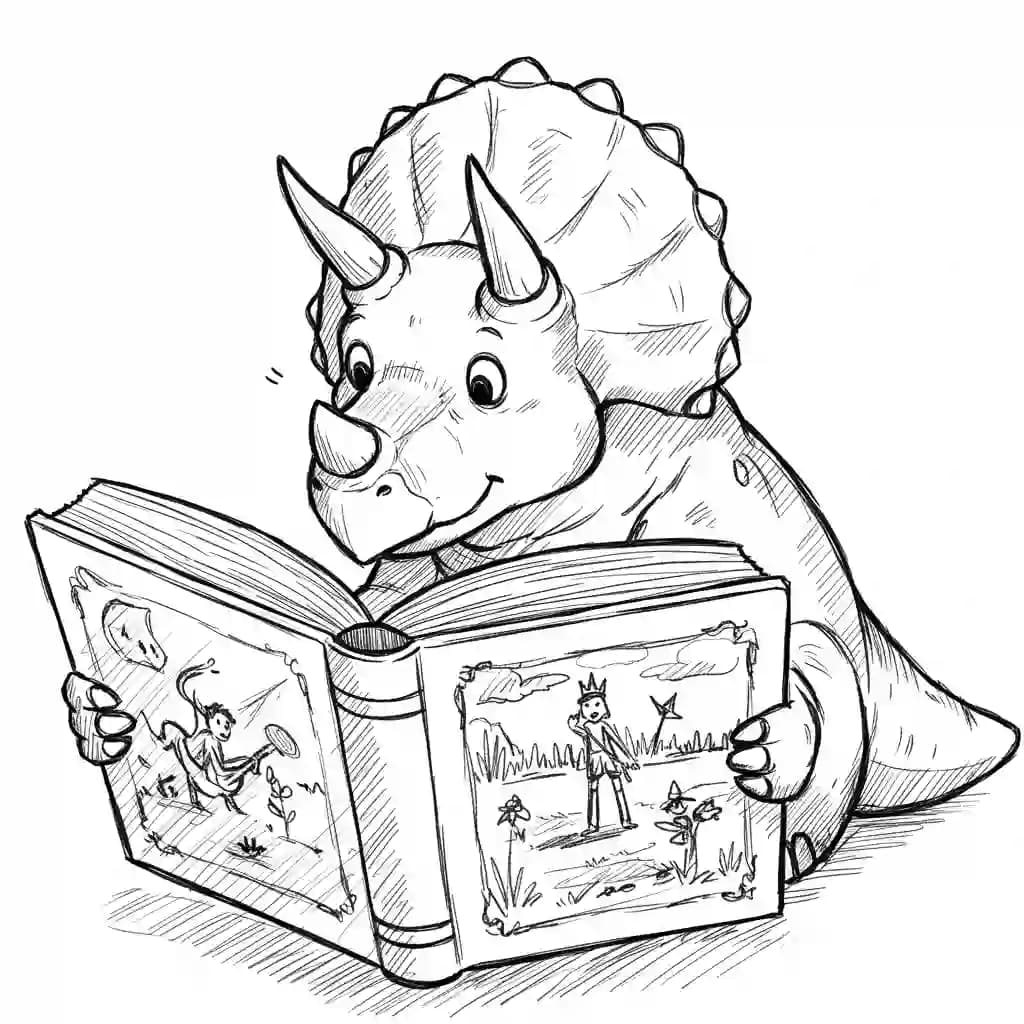 Dinosaurus Een vrolijke dinosaurus tekening klaar om zelf in te kleuren.