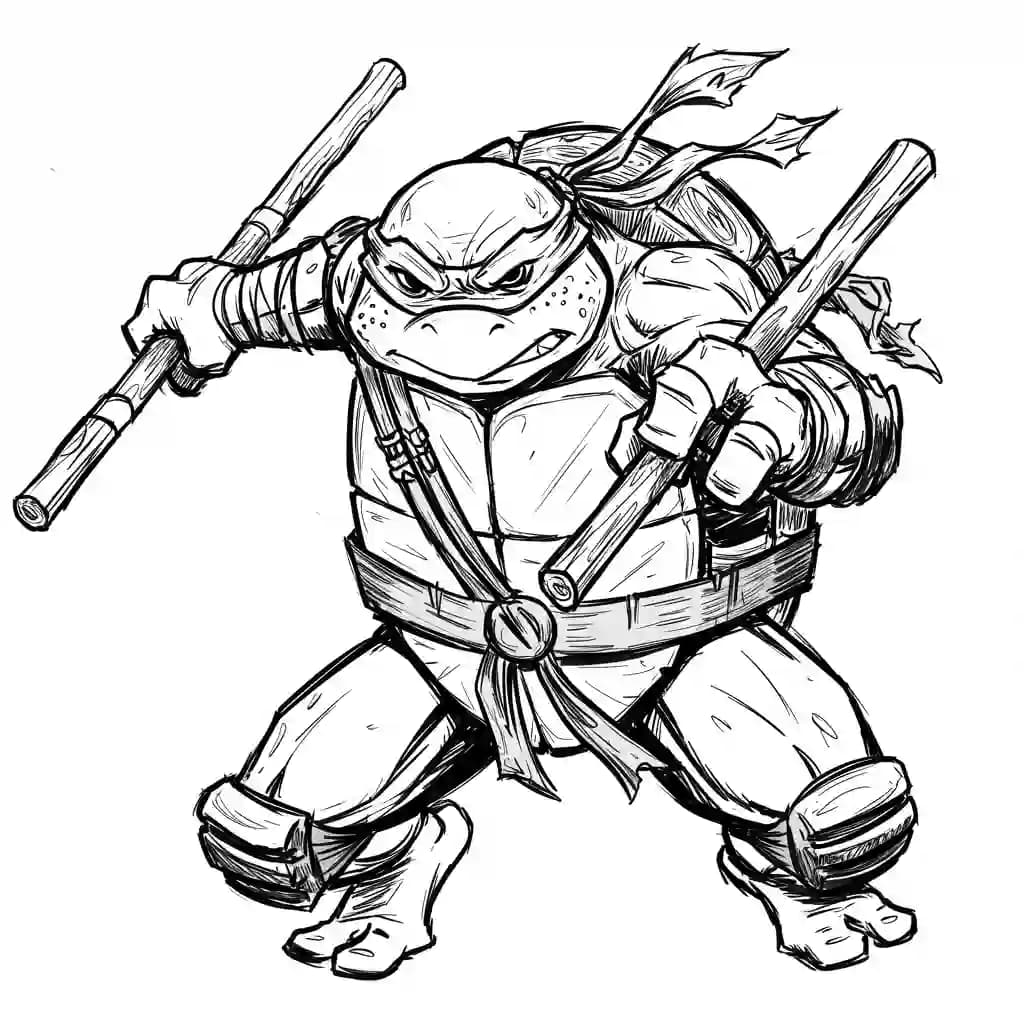 Tienermutante ninjaschildpadden Kleurplaat van tienermutante ninjaschildpadden met een avontuurlijk en speels thema om in te kleuren.