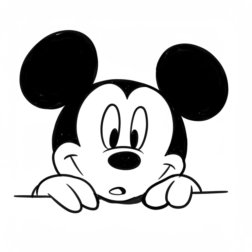 Mickey Mouse Kleurplaat van Mickey Mouse met een vrolijk en klassiek thema om in te kleuren.