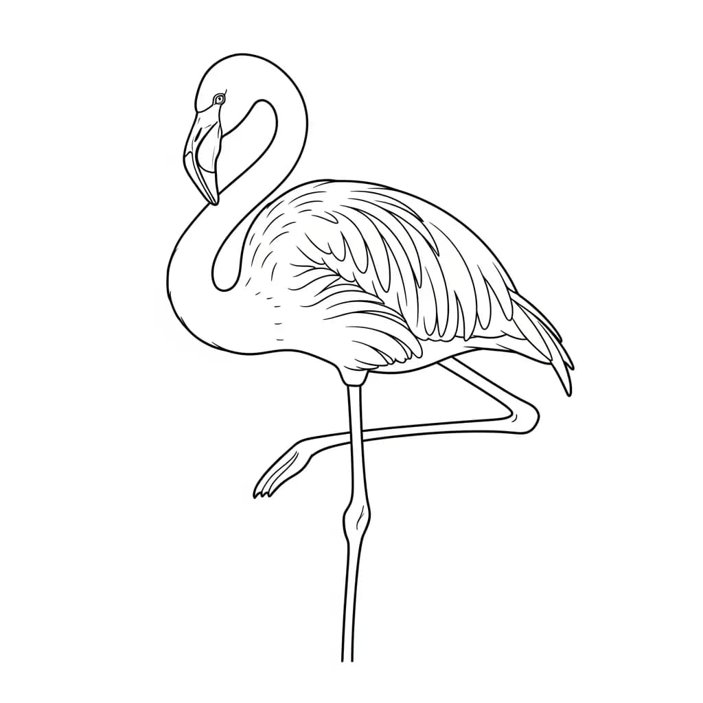 Flamingo Een creatieve kleurplaat van een flamingo in zwart-wit.