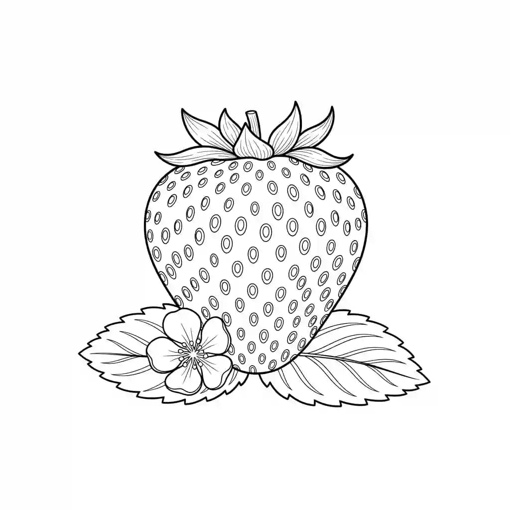 Aardbeienkleurplaat schets kleurplaat van een grote aardbei met duidelijke contouren om in te kleuren