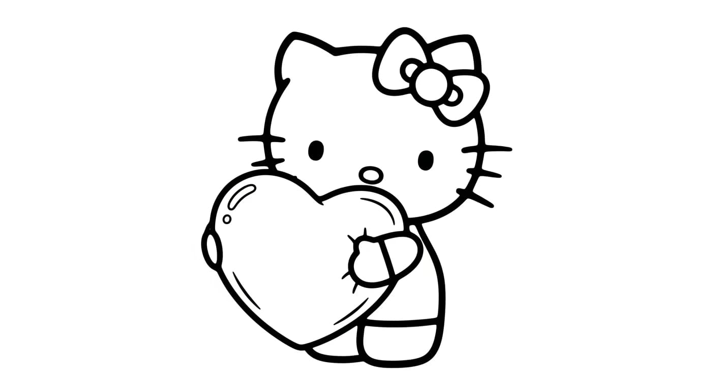 hello kitty Kleurplaat van hello kitty in een vrolijk en creatief thema om zelf in te kleuren.