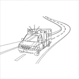 Ambulance Kleurplaat Zwart-witte tekening van een ambulance om gratis te downloaden en in te kleuren.