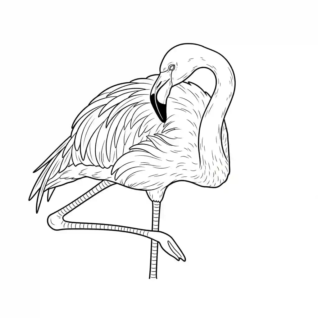 Flamingo Een mooie zwart-wit kleurplaat van een flamingo.