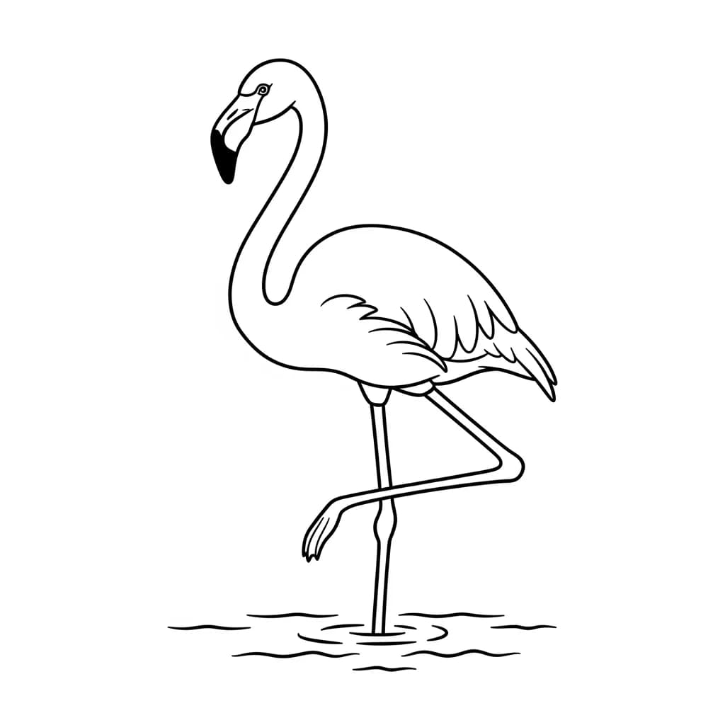 Flamingo Een leuke zwart-wit kleurplaat van een flamingo.