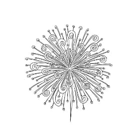 Vuurwerk Een vrolijke kleurplaat van vuurwerkexplosies met verschillende vormen en patronen.