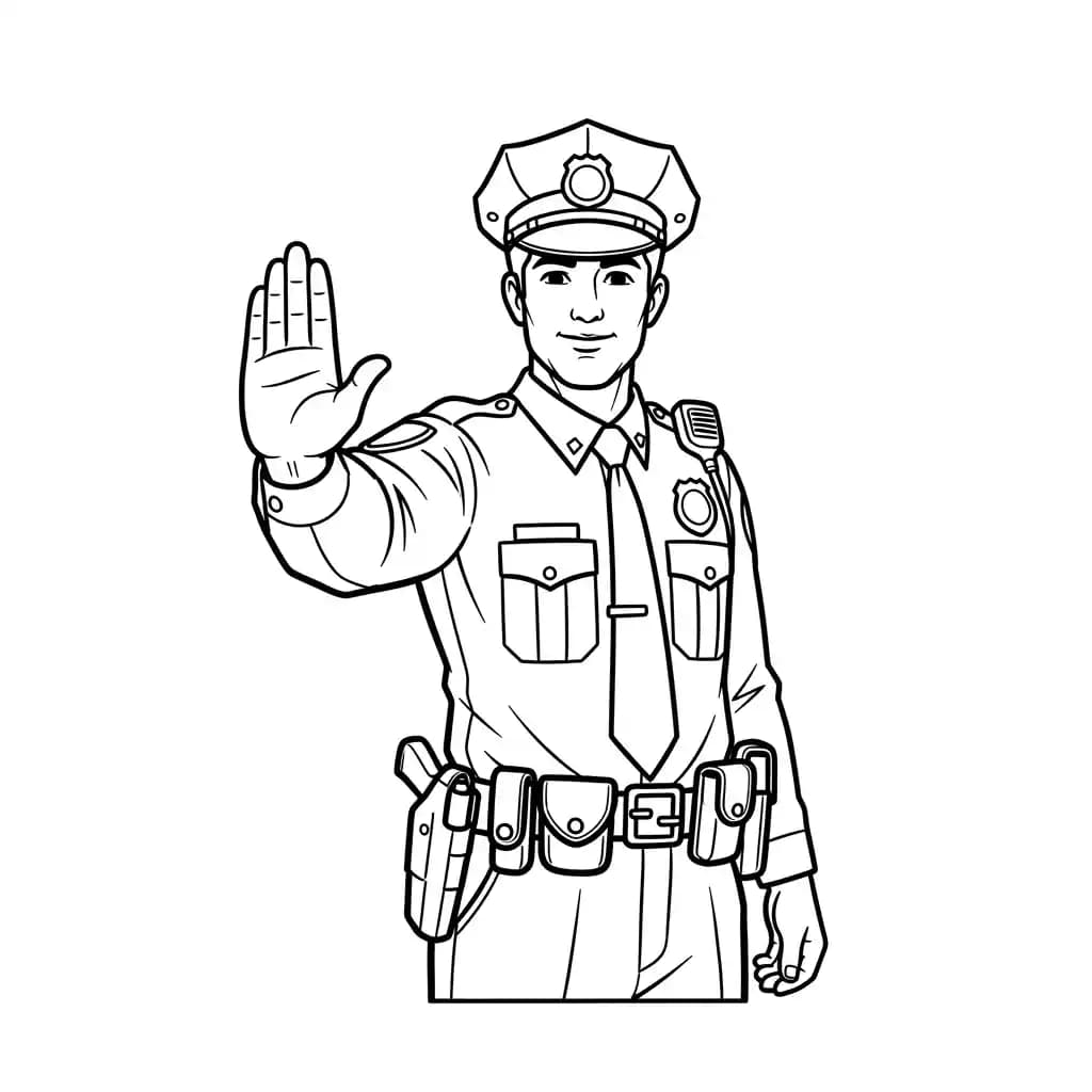 Politie Kleurplaat van de politie met een stoer en herkenbaar thema om zelf in te kleuren.