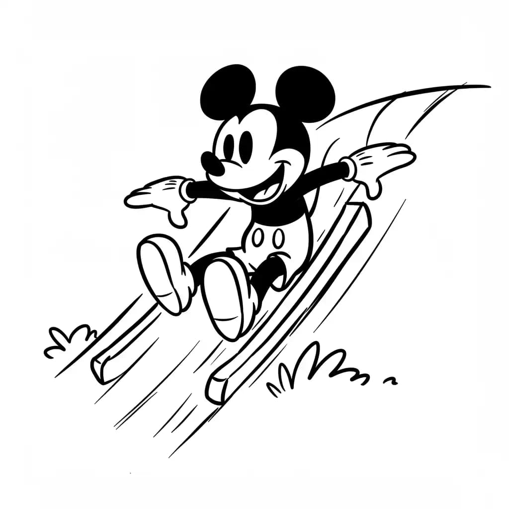 Mickey Mouse Kleurplaat van Mickey Mouse met een vrolijk en klassiek thema om in te kleuren.