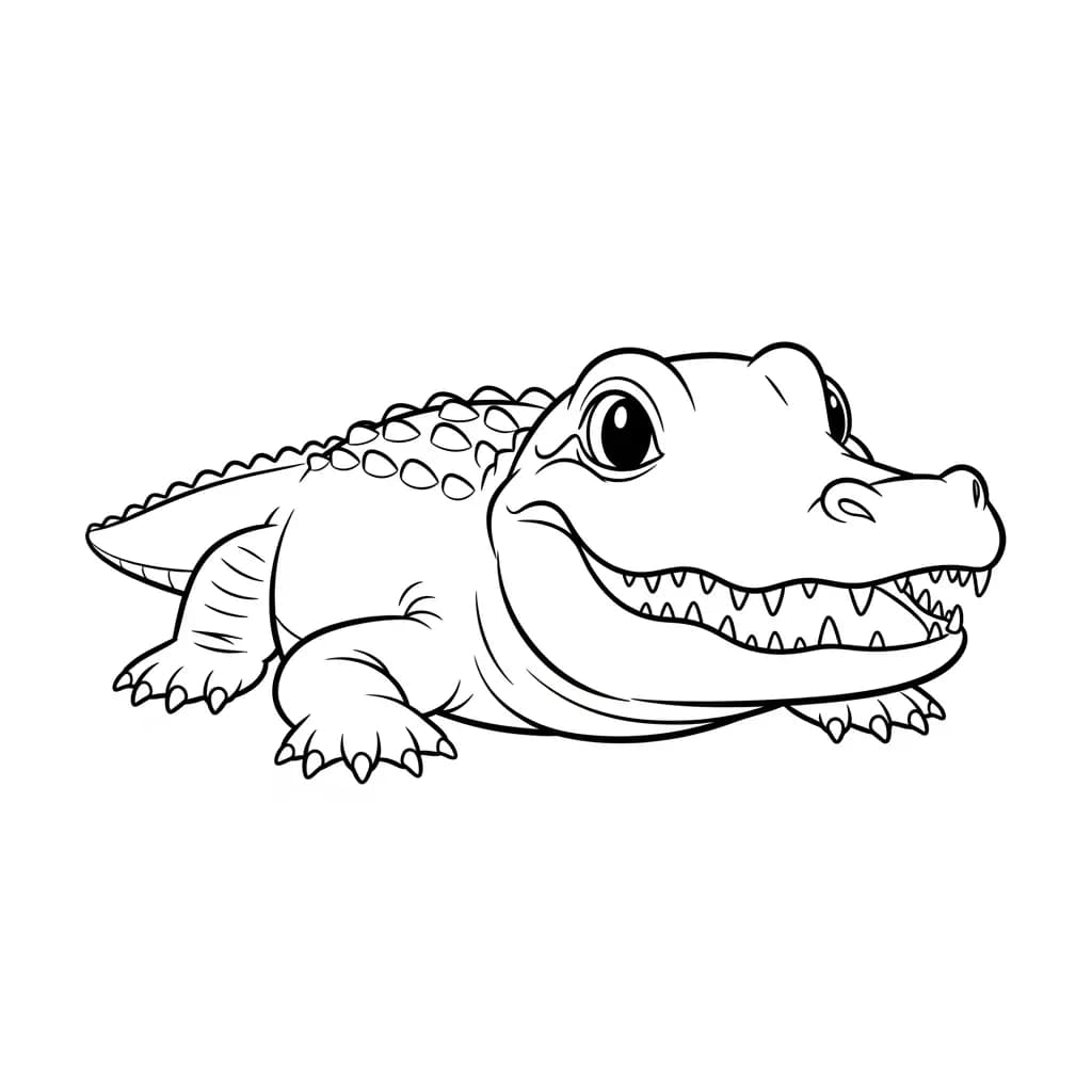 alligatorkleurplaat schets kleurplaat van een glimlachende alligator met duidelijke contouren om in te kleuren