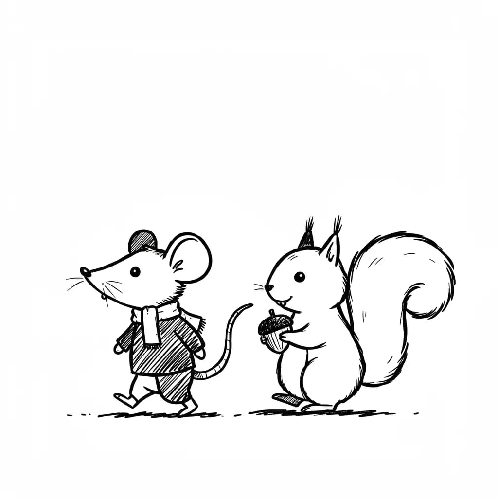 Muis Kleurplaat van een schattige muis die ideaal is om in te kleuren door kinderen en volwassenen.