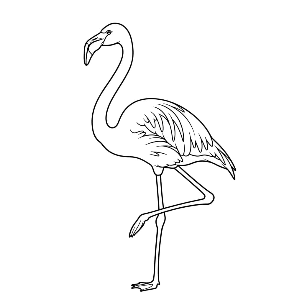 Flamingo Een mooie zwart-wit kleurplaat van een flamingo.