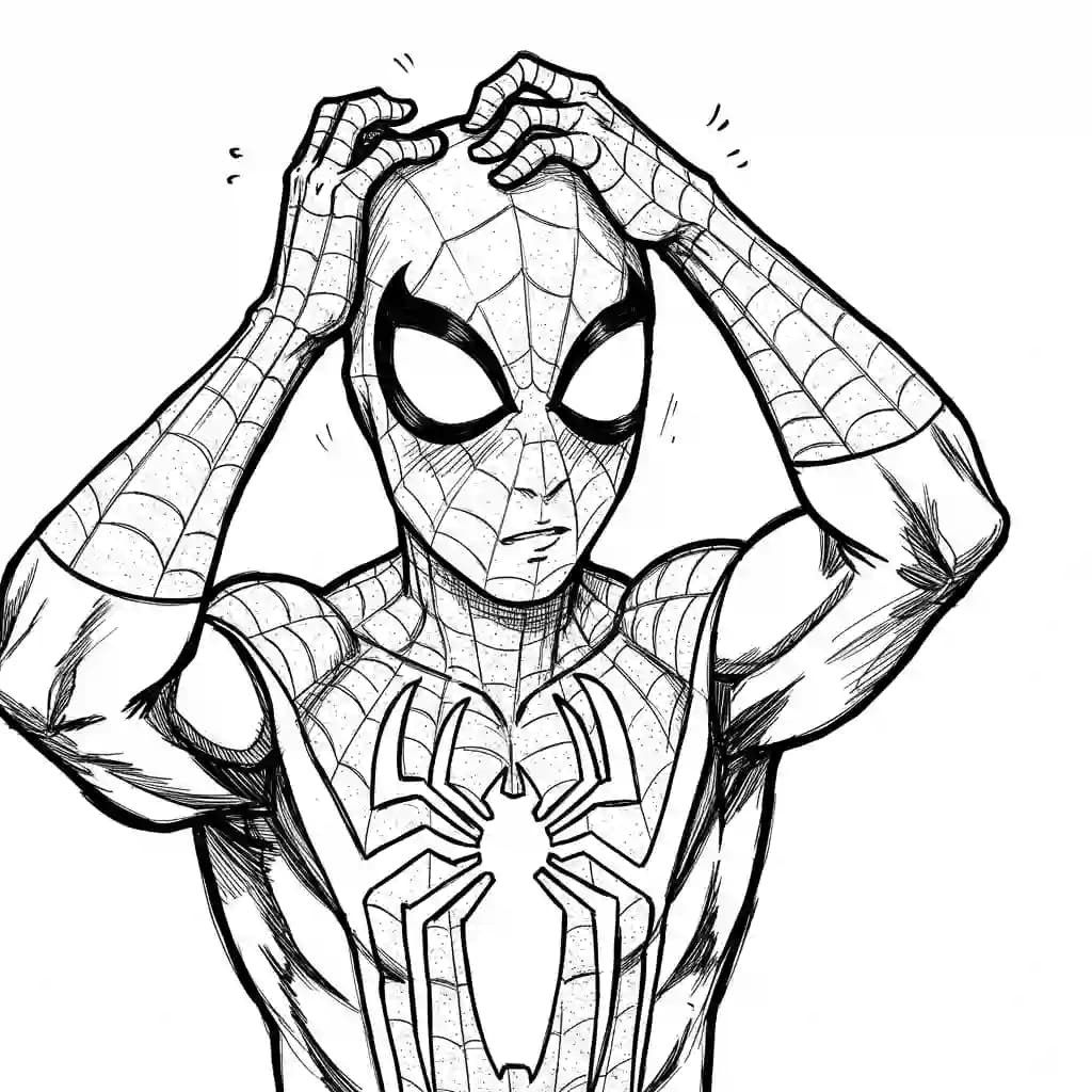 Spiderman Kleurplaat van Spiderman met een stoer superhelden thema om zelf in te kleuren.