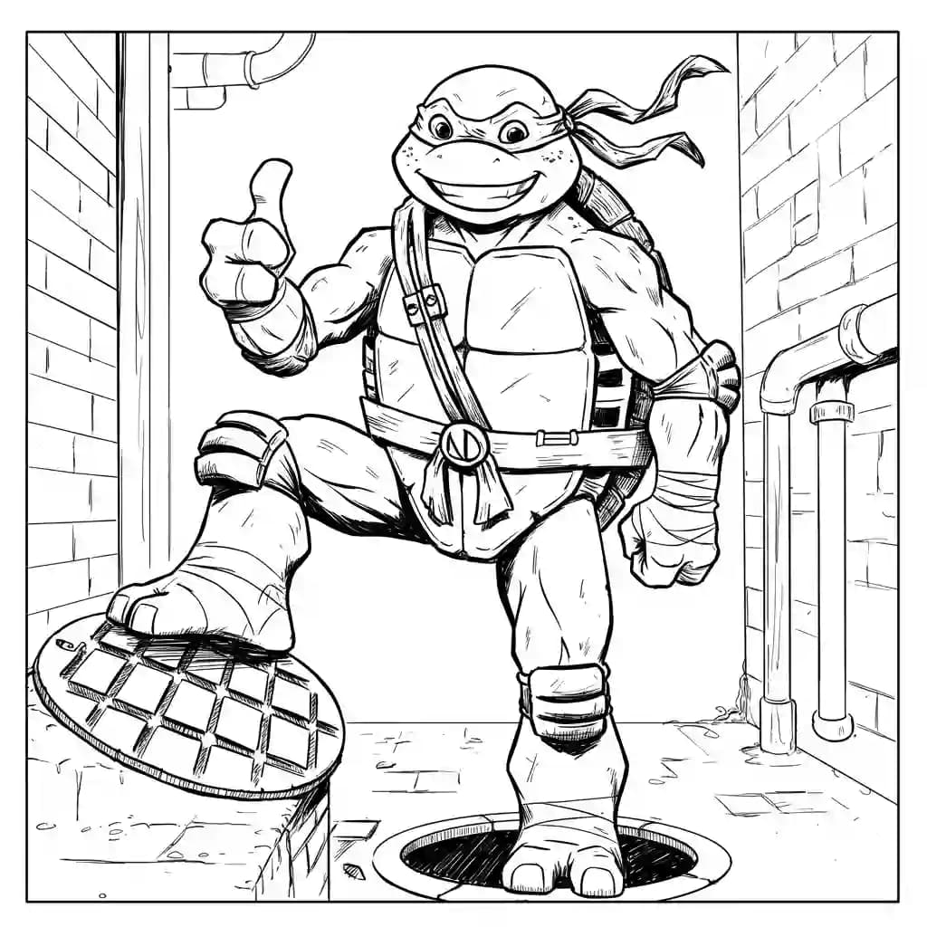 Tienermutante ninjaschildpadden Kleurplaat van tienermutante ninjaschildpadden met een avontuurlijk en speels thema om in te kleuren.