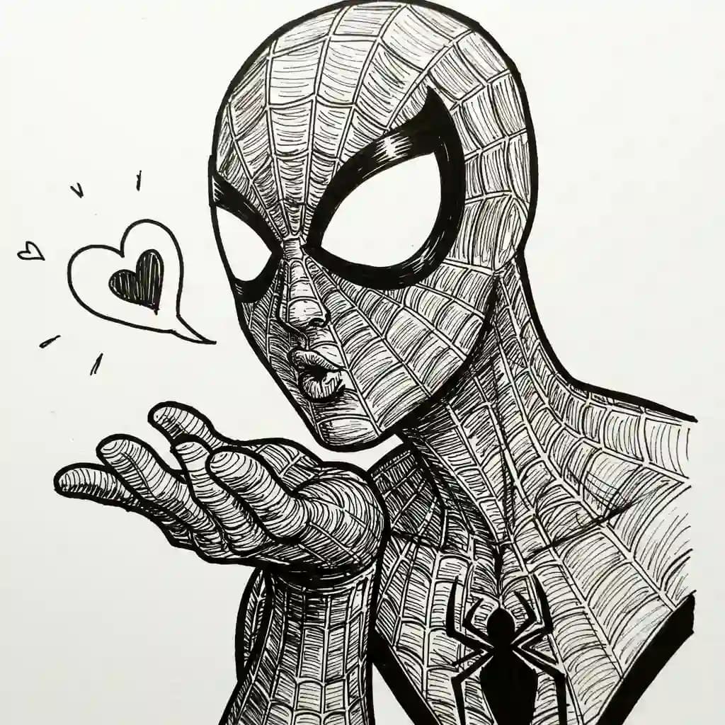 Spiderman Kleurplaat van Spiderman met een stoer superhelden thema om zelf in te kleuren.