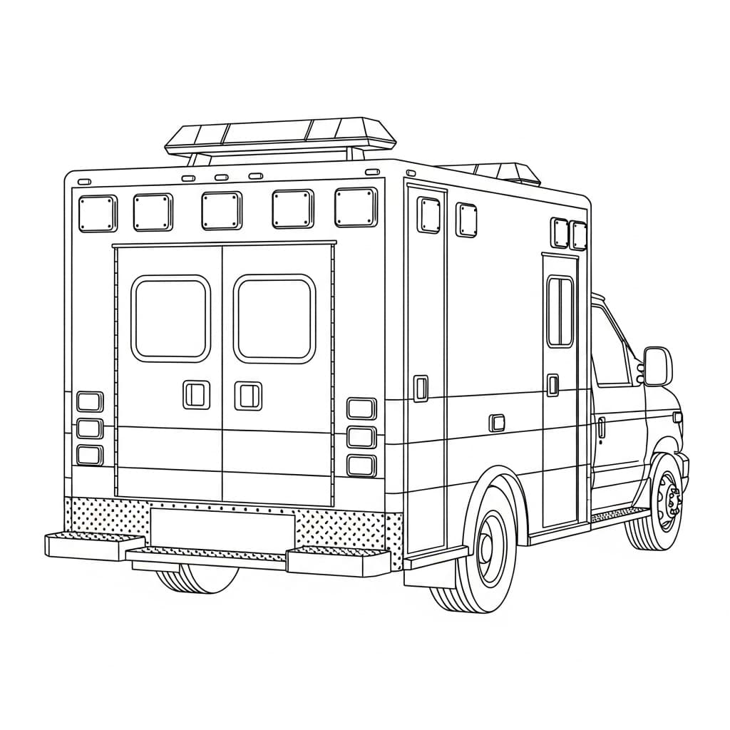 Ambulance Kleurplaat Een eenvoudige kleurplaat van een ambulance, ideaal voor kinderen en volwassenen om in te kleuren.