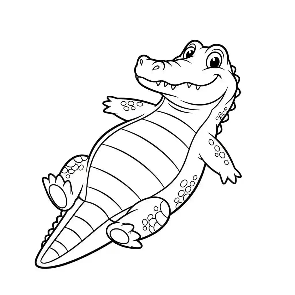 alligatorkleurplaat schets kleurplaat van een glimlachende alligator met duidelijke contouren om in te kleuren