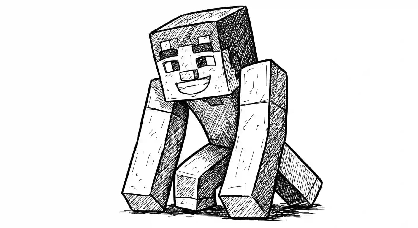 Minecraft Kleurplaat van Minecraft met bekende figuren en avontuurlijke elementen om zelf in te kleuren.