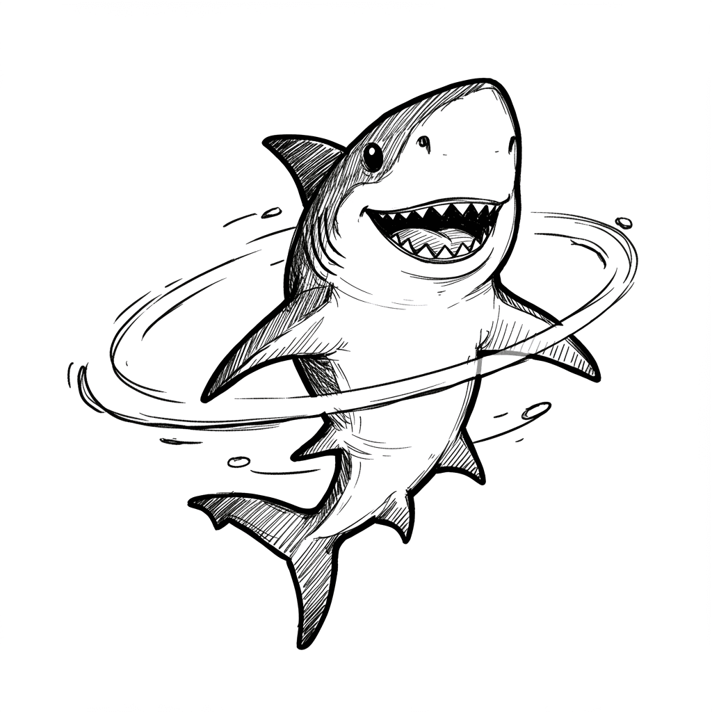 Haai Kleurplaat Zwart-witte kleurplaat van een Haai om zelf in te kleuren.