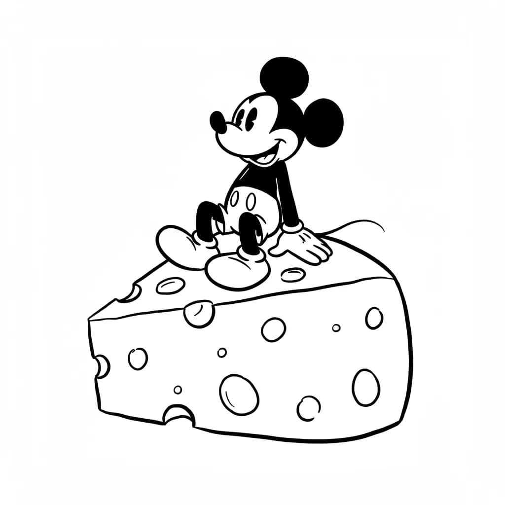 Mickey Mouse Kleurplaat van Mickey Mouse met een vrolijk en klassiek thema om in te kleuren.