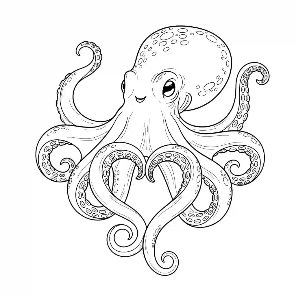 Octopus Kleurplaat van een vriendelijke Octopus die uitnodigt tot creatief inkleuren.
