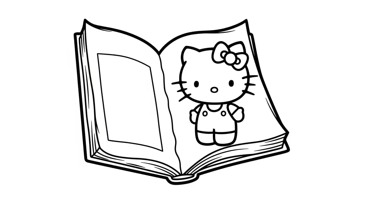 hello kitty Kleurplaat van hello kitty in een vrolijk en creatief thema om zelf in te kleuren.