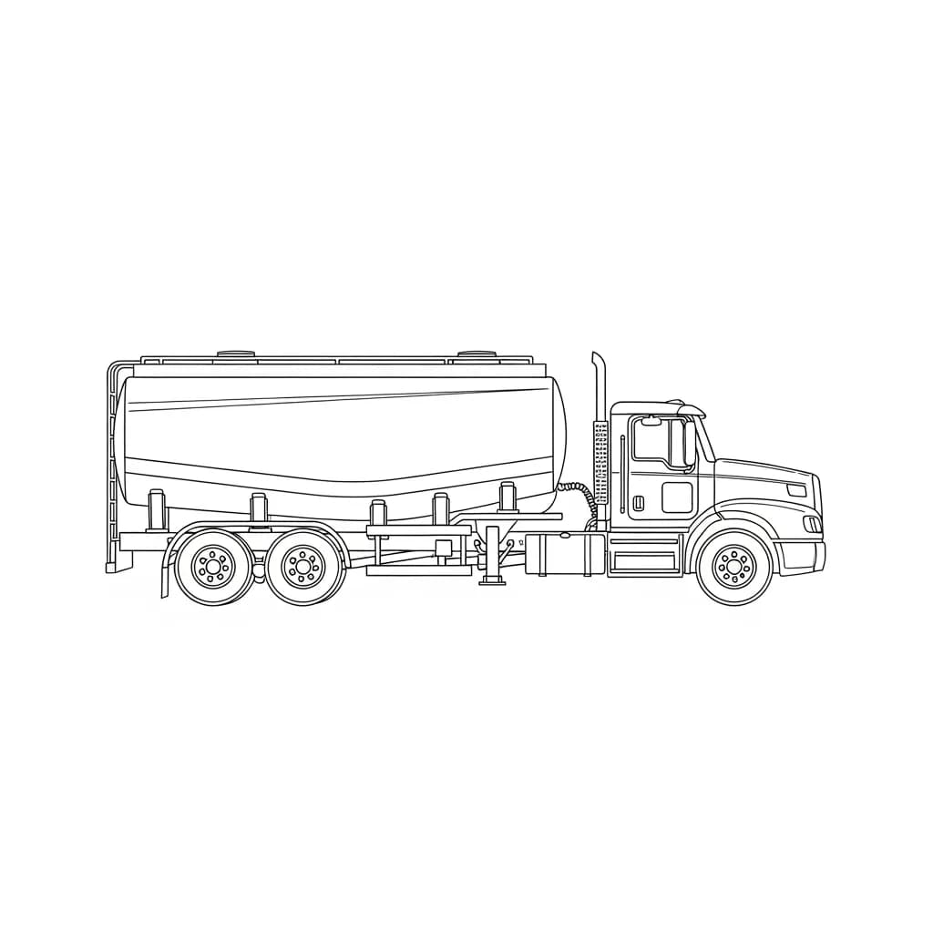 Vrachtwagen Kleurplaat van een vrachtwagen om zelf creatief in te kleuren.