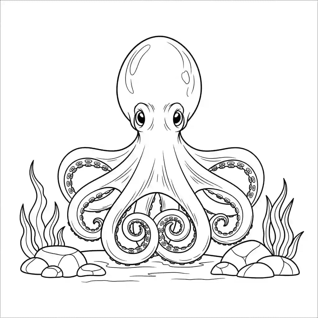 Octopus Kleurplaat van een vriendelijke Octopus die uitnodigt tot creatief inkleuren.