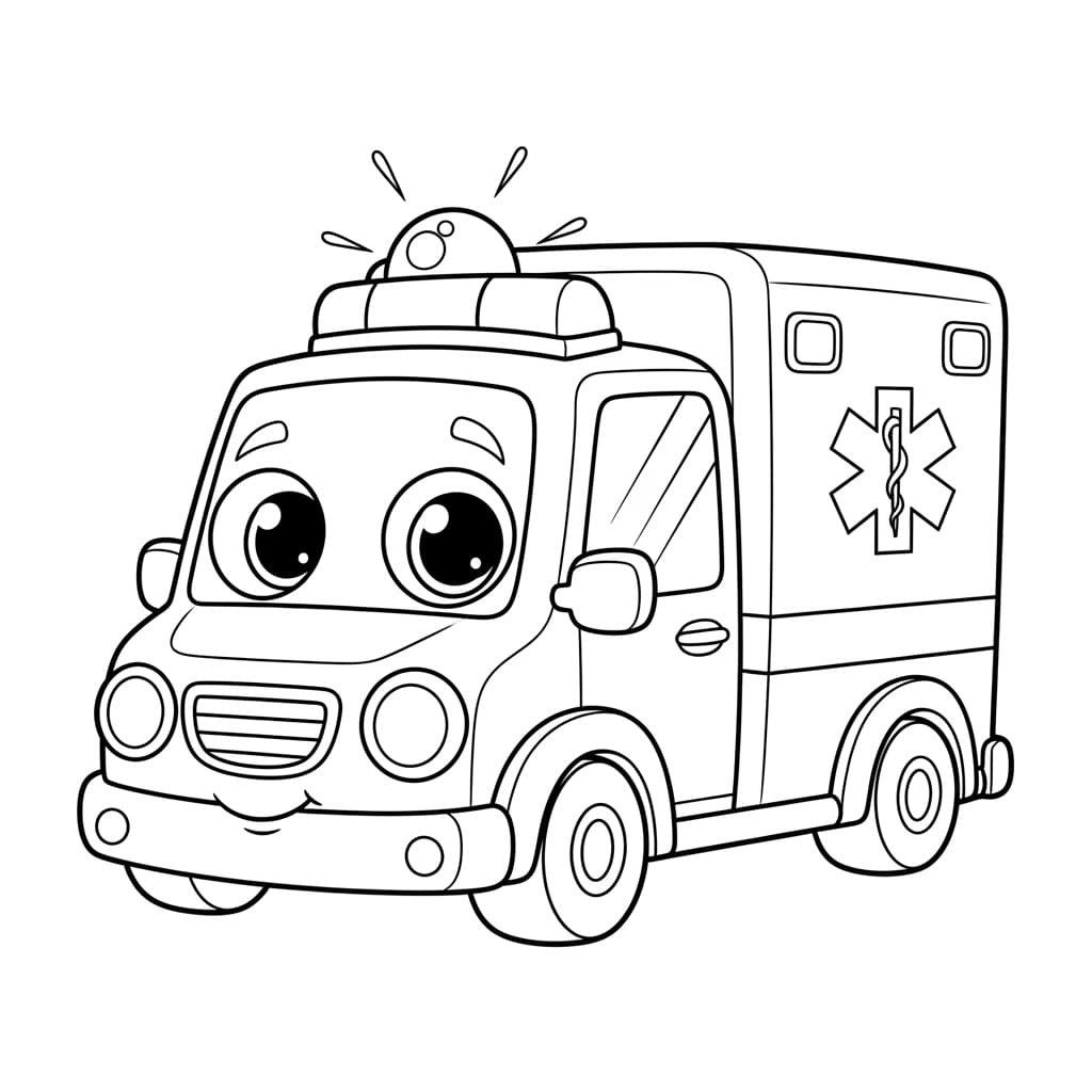 Ambulance Zwart-witte tekening van een ambulance om gratis te downloaden en in te kleuren.