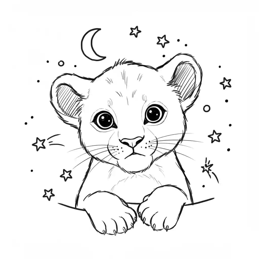 Lion King Kleurplaat van Lion King met een vrolijke savannesetting om creatief in te kleuren.