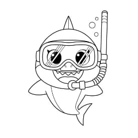 Baby Shark Vrolijke kleurplaat van Baby Shark die kinderen en volwassenen kunnen inkleuren.