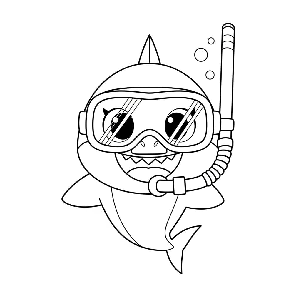 Baby Shark Vrolijke kleurplaat van Baby Shark die kinderen en volwassenen kunnen inkleuren.