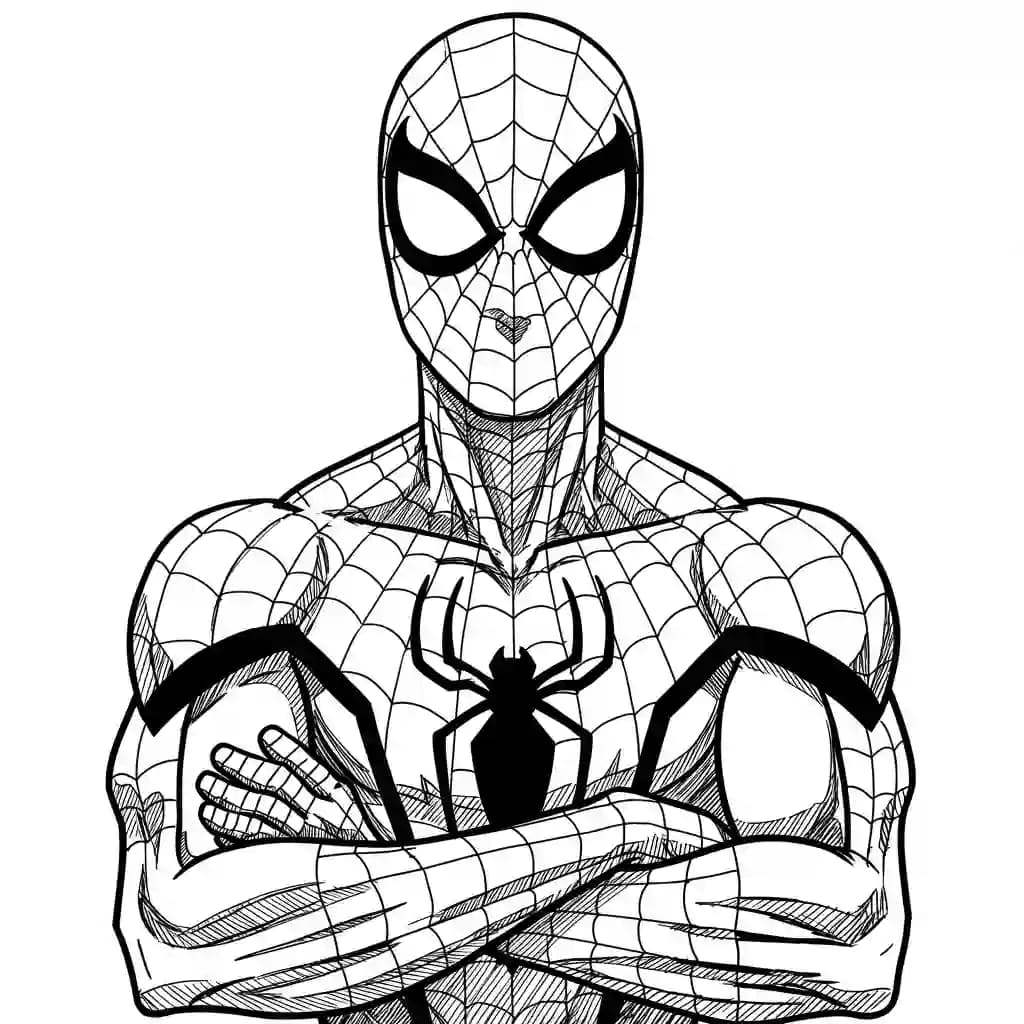 Spiderman Kleurplaat van Spiderman met een stoer superhelden thema om zelf in te kleuren.