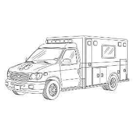 Ambulance Kleurplaat Zwart-witte tekening van een ambulance om gratis te downloaden en in te kleuren.