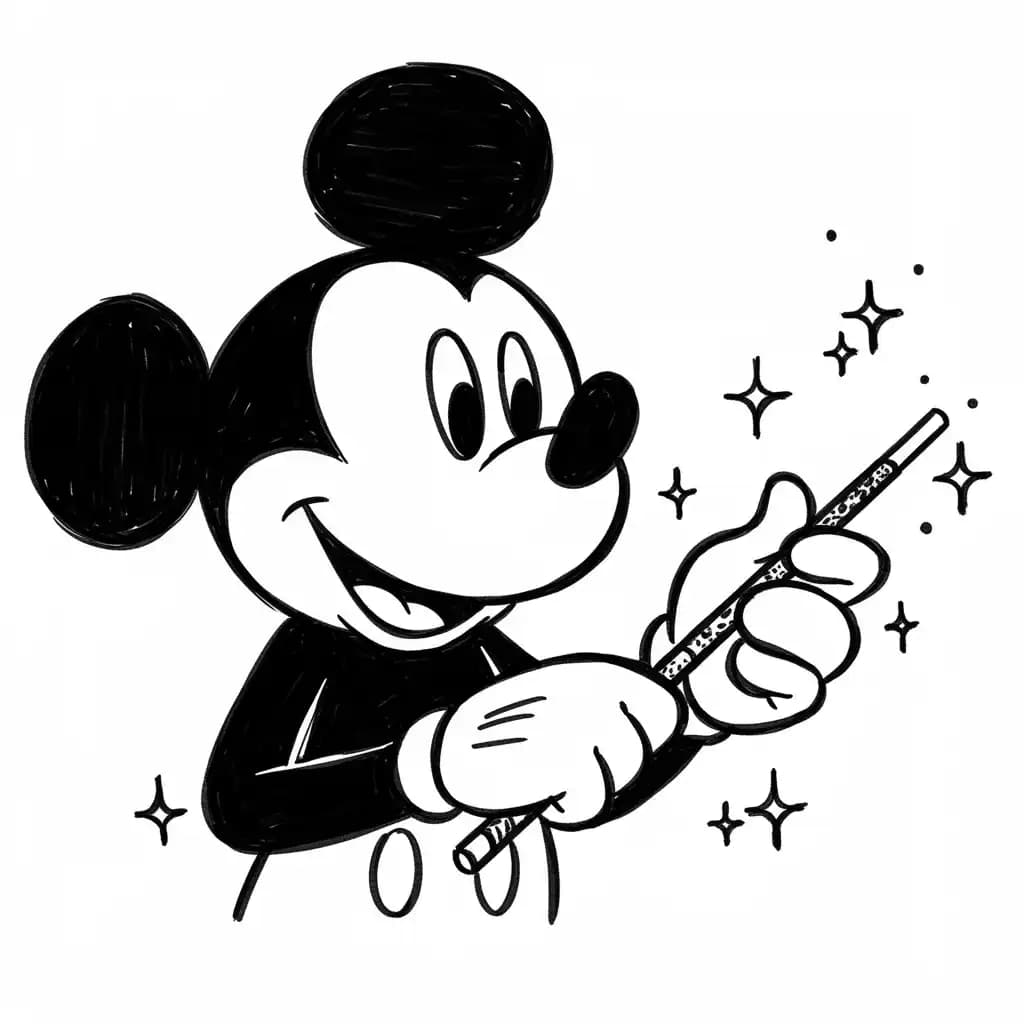 Mickey Mouse Kleurplaat van Mickey Mouse met een vrolijk en klassiek thema om in te kleuren.