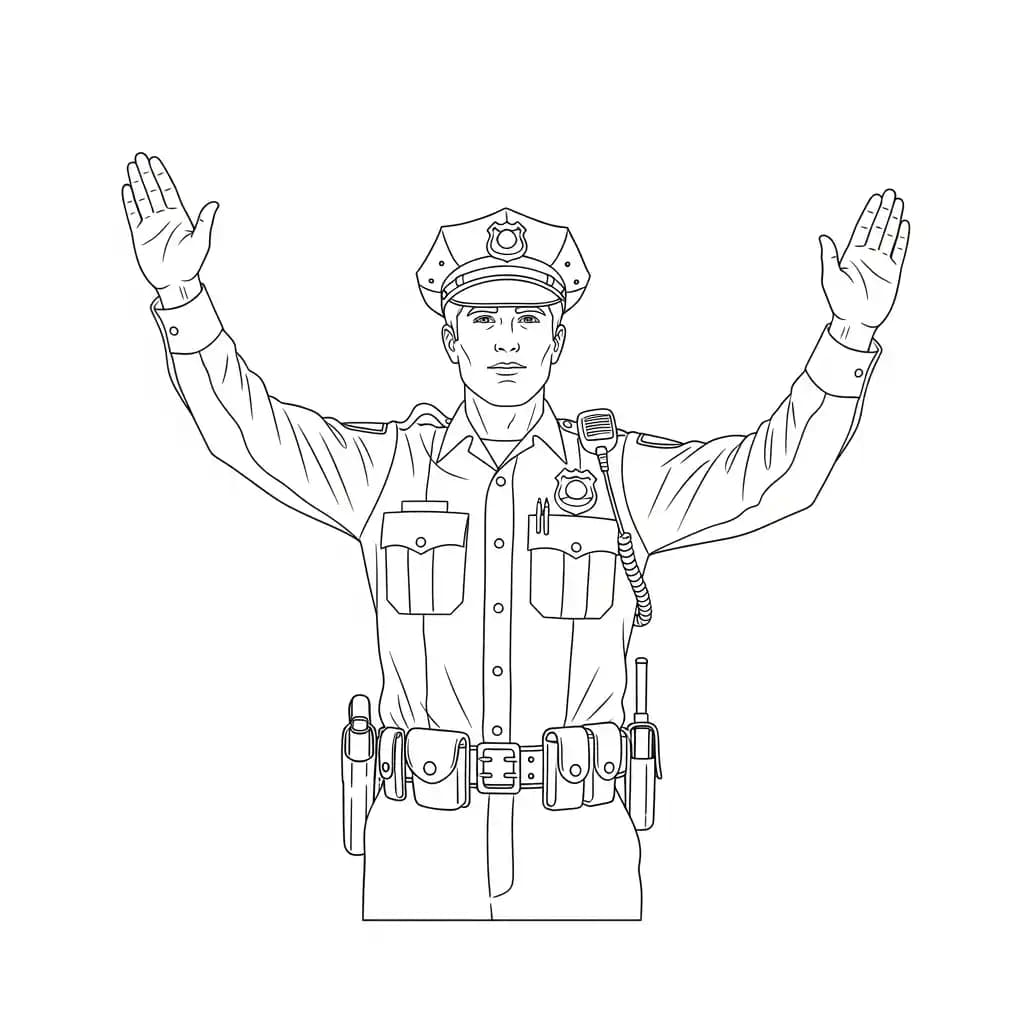 Politie Kleurplaat van de politie met een stoer en herkenbaar thema om zelf in te kleuren.