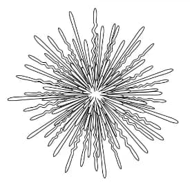Vuurwerk Een vrolijke kleurplaat van vuurwerkexplosies met verschillende vormen en patronen.