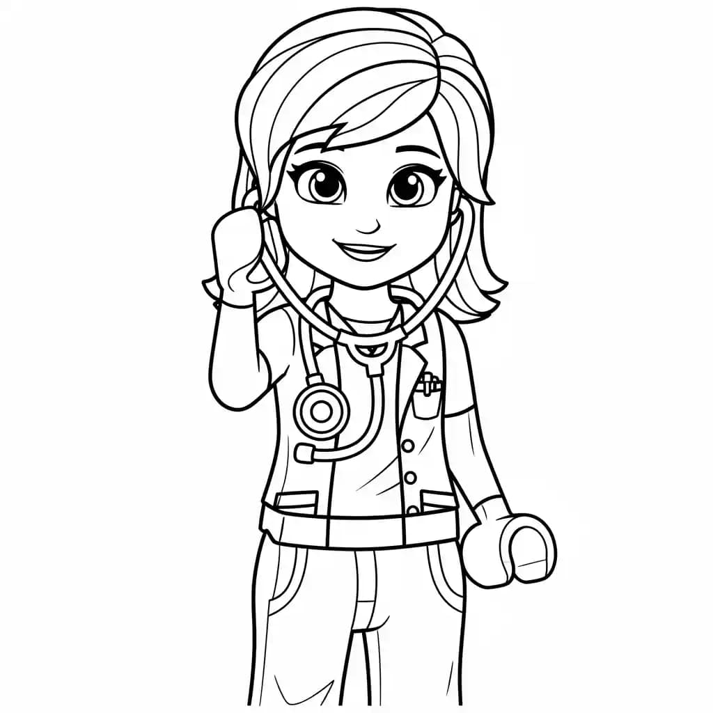 Lego Friends Kleurplaat van Lego Friends met vrolijke personages en creatieve details om in te kleuren.