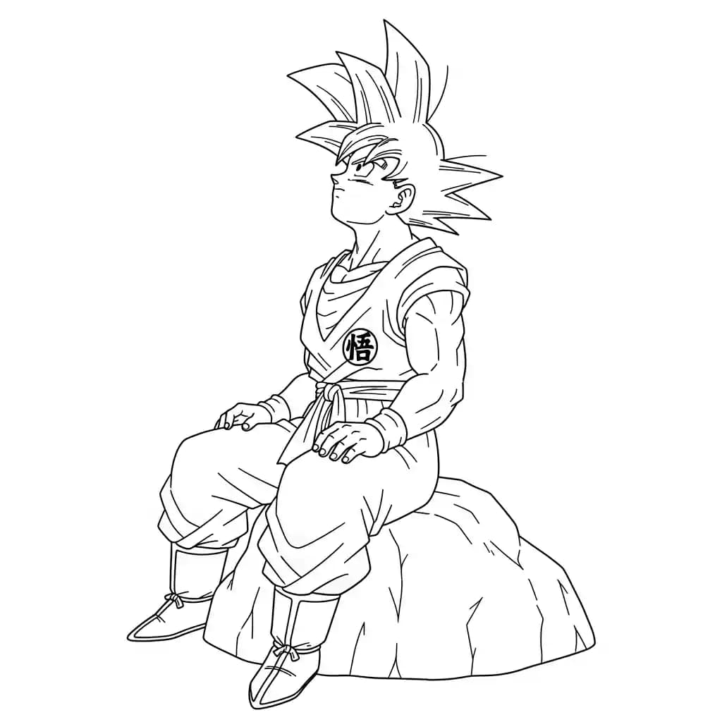 Goku kleurplaat schets kleurplaat van Goku in vechthouding met duidelijke lijnen om in te kleuren