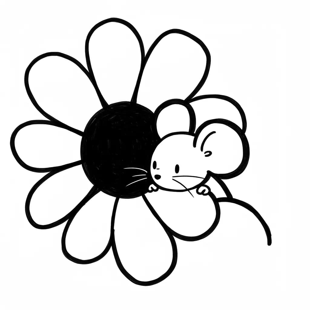 Muis Kleurplaat van een schattige muis die ideaal is om in te kleuren door kinderen en volwassenen.