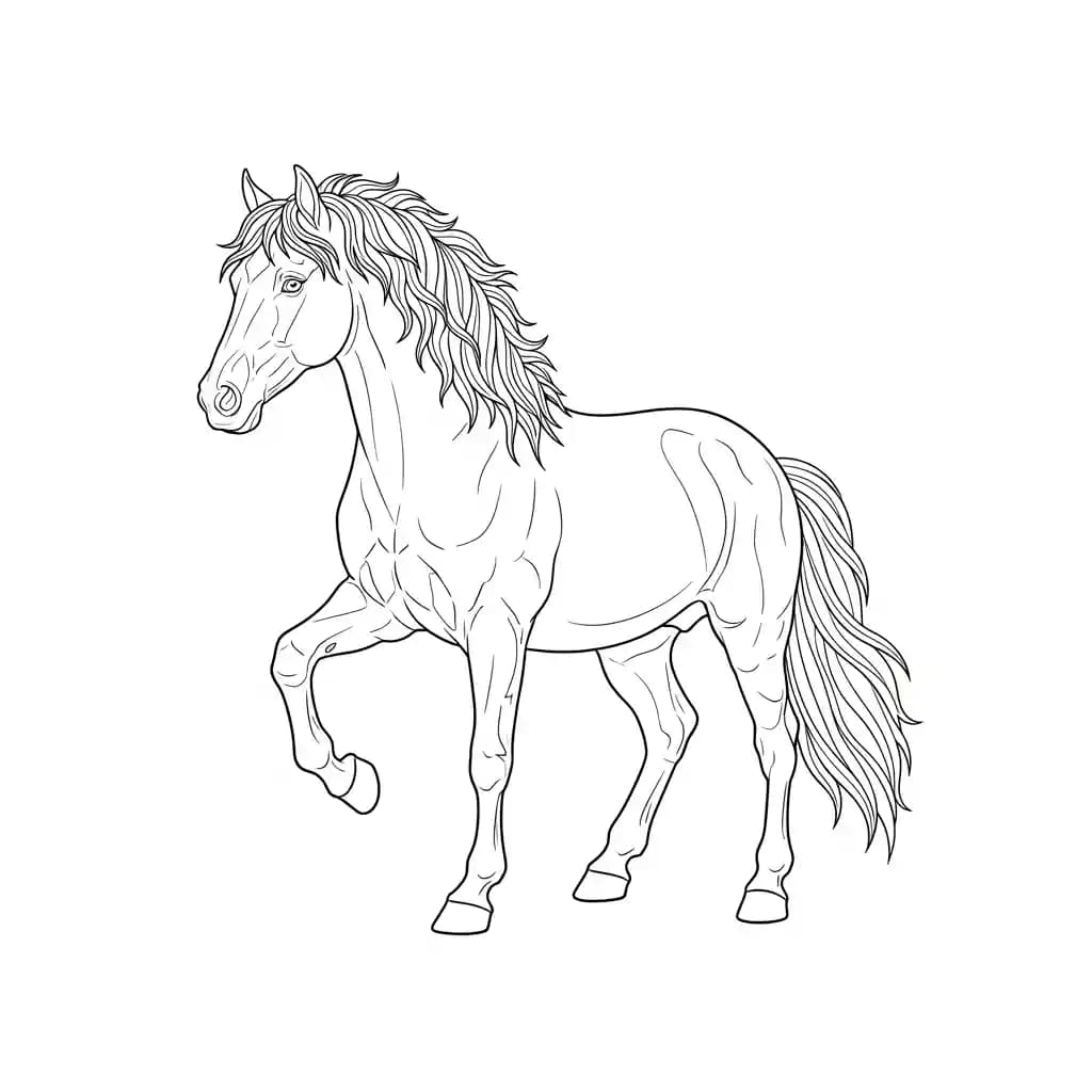 Paard Kleurplaat van een paard die eenvoudig te printen en in te kleuren is.