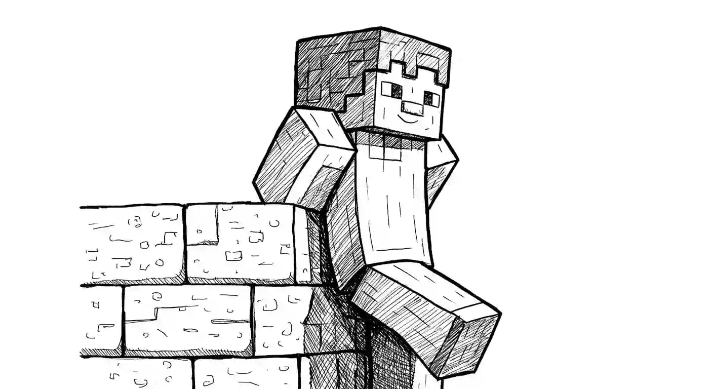 Minecraft Kleurplaat van Minecraft met bekende figuren en avontuurlijke elementen om zelf in te kleuren.